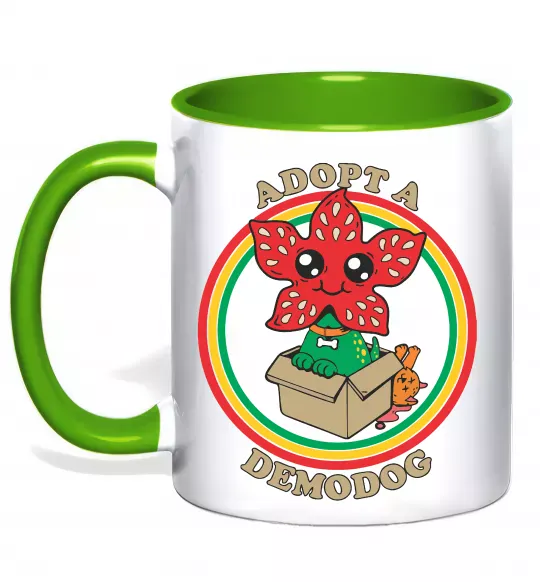 Чашка с цветной ручкой Adopt a demodog Зеленый фото