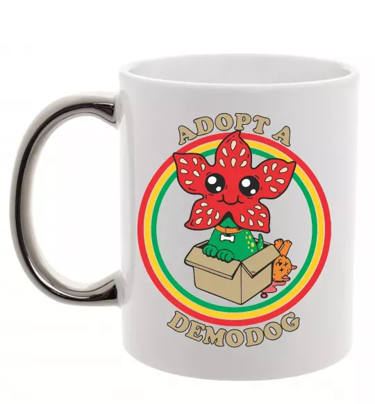 Чашка с цветной ручкой Adopt a demodog Серебро фото