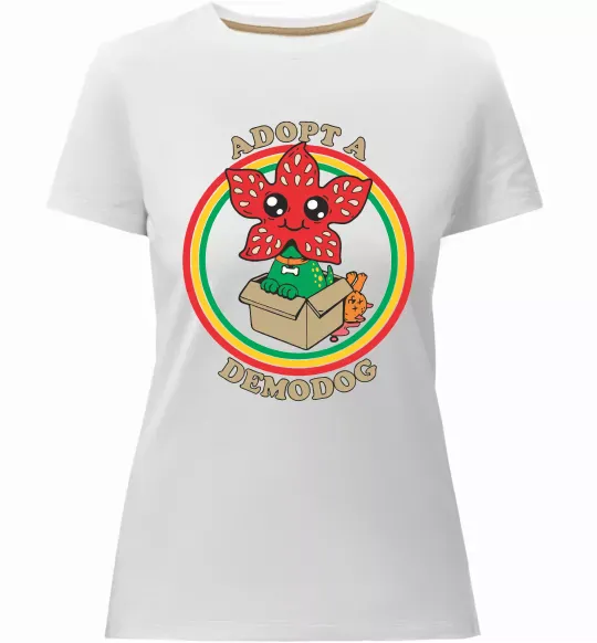 Женская премиум футболка Adopt a demodog Белый фото