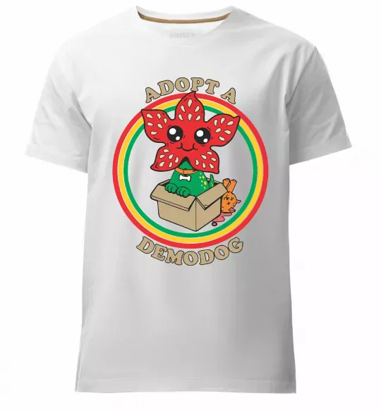 Мужская премиум футболка Adopt a demodog Белый фото