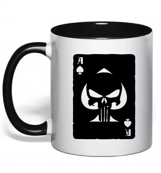 Чашка з кольоровою ручкою Punisher card Чорний фото