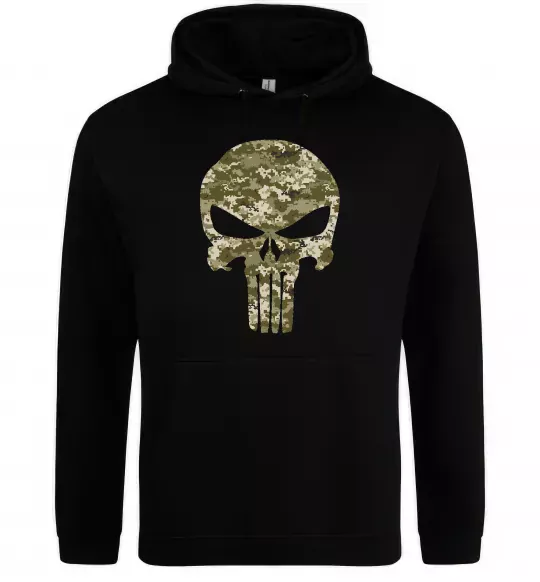 Женская толстовка (худи) Punisher камуфляж піксель Черный фото