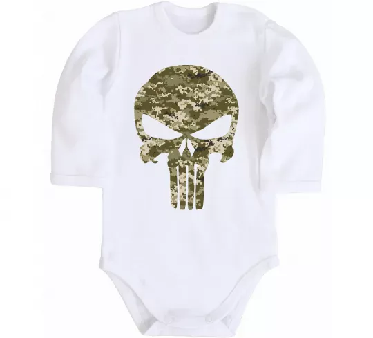 Детский боди Punisher камуфляж піксель Белый фото
