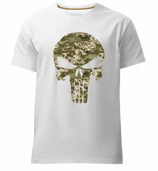 Мужская премиум футболка Punisher камуфляж піксель Белый фото