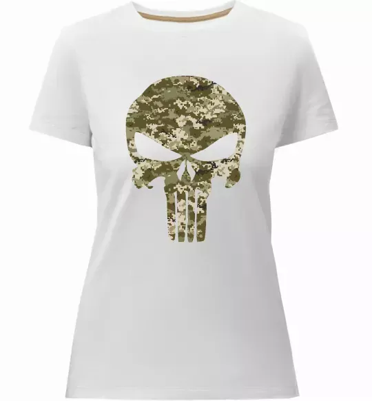 Женская премиум футболка Punisher камуфляж піксель Белый фото