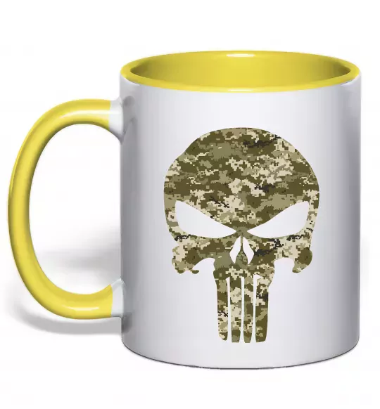 Чашка с цветной ручкой Punisher камуфляж піксель Солнечно желтый фото