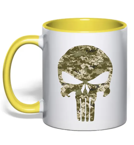 Чашка з кольоровою ручкою Punisher камуфляж піксель Лимонний фото