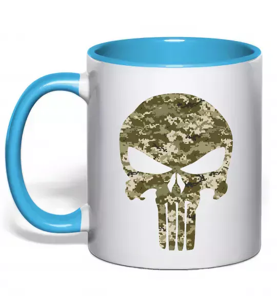 Чашка с цветной ручкой Punisher камуфляж піксель Голубой фото