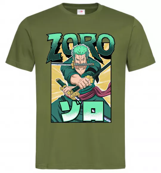 Мужская футболка One piece Зоро Оливковый фото