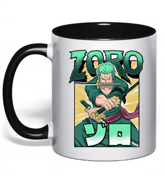 Чашка с цветной ручкой One piece Зоро Черный фото