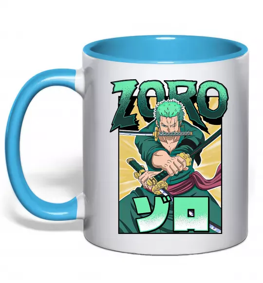 Чашка с цветной ручкой One piece Зоро Голубой фото