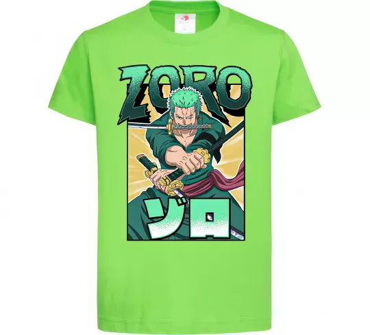 Дитяча футболка One piece Зоро Лаймовий фото