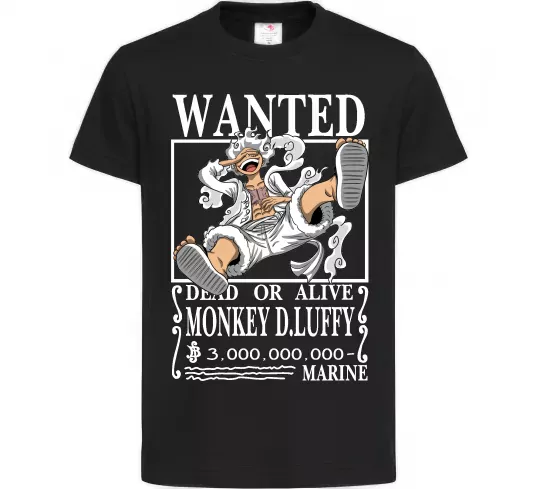 Дитяча футболка Luffy wanted Чорний фото