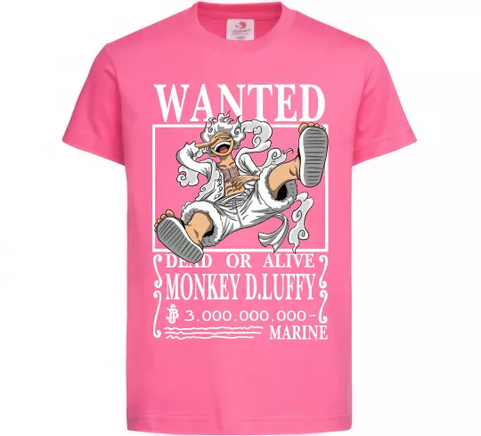 Дитяча футболка Luffy wanted Яскраво-рожевий фото