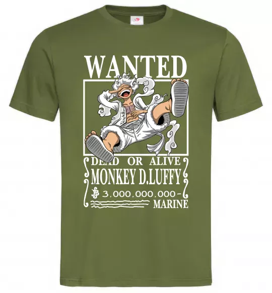 Мужская футболка Luffy wanted Оливковый фото