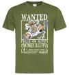 Мужская футболка Luffy wanted Оливковый фото