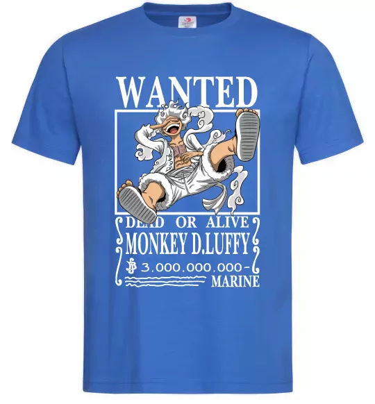 Мужская футболка Luffy wanted Ярко-синий фото
