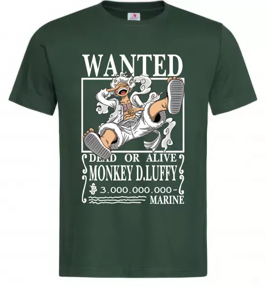 Мужская футболка Luffy wanted Темно-зеленый фото