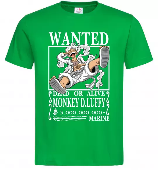 Мужская футболка Luffy wanted Зеленый фото
