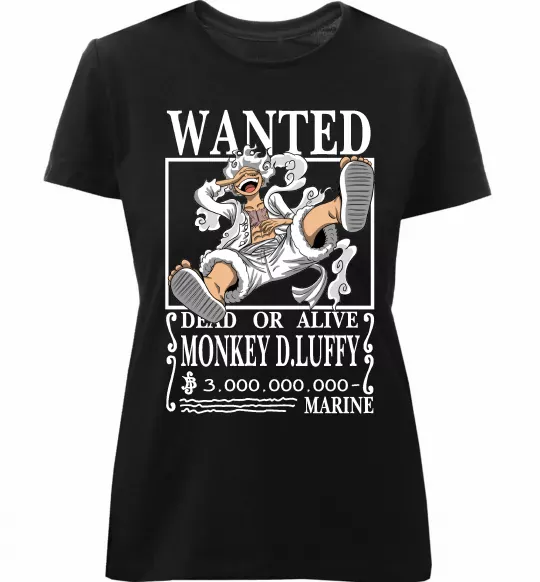 Женская премиум футболка Luffy wanted Черный фото