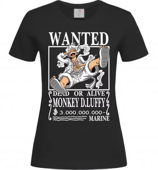 Женская футболка Luffy wanted Черный фото