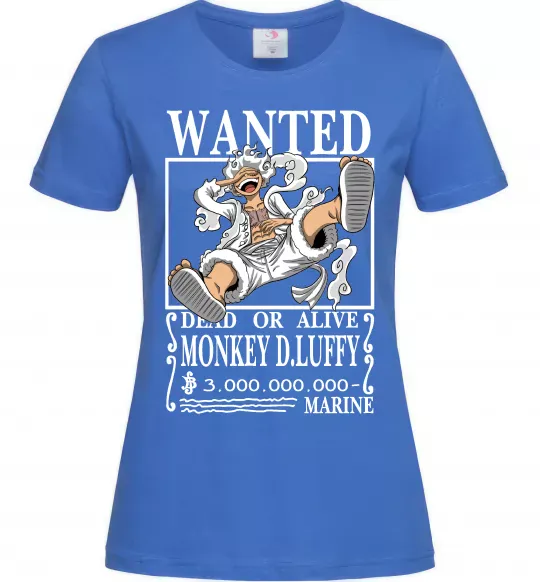 Женская футболка Luffy wanted Ярко-синий фото