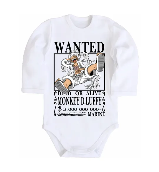 Детский боди Luffy wanted Белый фото