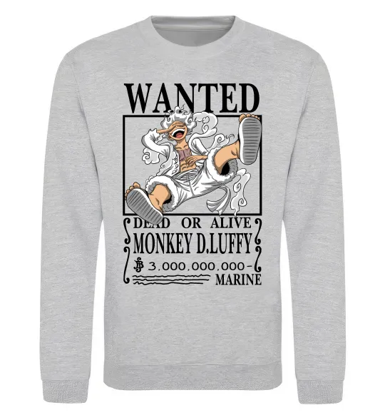 Свитшот Luffy wanted Серый меланж фото