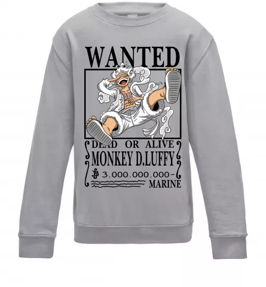 Детский Свитшот Luffy wanted Серый меланж фото