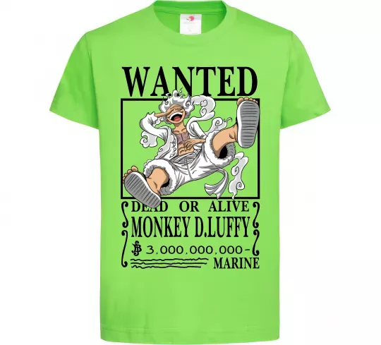 Дитяча футболка Luffy wanted Лаймовий фото