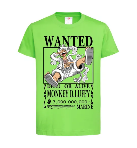 Дитяча футболка Luffy wanted Лаймовий фото