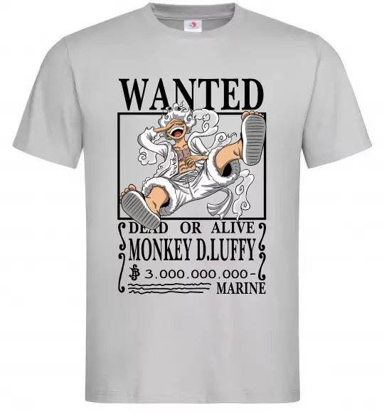 Мужская футболка Luffy wanted Серый фото