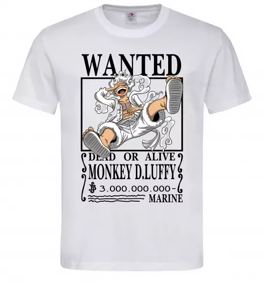 Мужская футболка Luffy wanted Белый фото