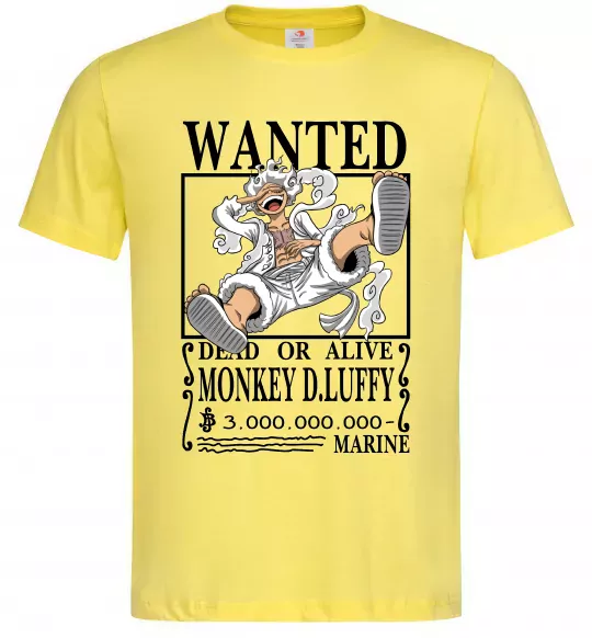 Мужская футболка Luffy wanted Лимонный фото