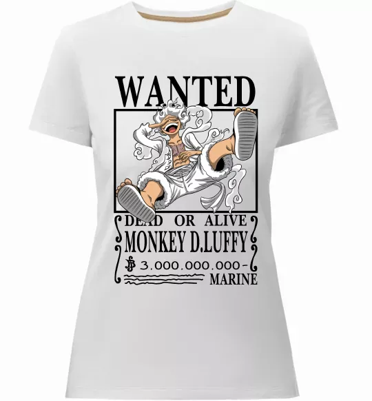 Женская премиум футболка Luffy wanted Белый фото