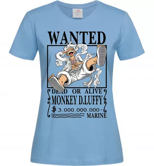 Женская футболка Luffy wanted Голубой фото