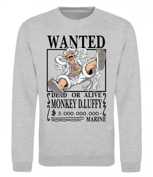 Свитшот Luffy wanted Серый меланж фото