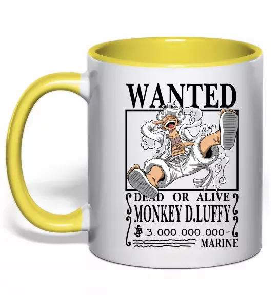 Чашка з кольоровою ручкою Luffy wanted Сонячно жовтий фото