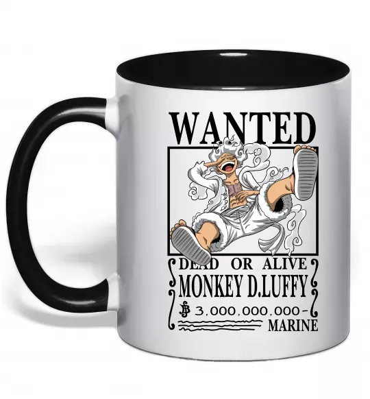 Чашка з кольоровою ручкою Luffy wanted Чорний фото