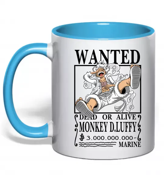 Чашка з кольоровою ручкою Luffy wanted Блакитний фото