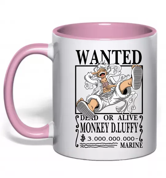 Чашка з кольоровою ручкою Luffy wanted Ніжно рожевий фото