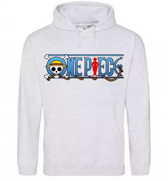 Мужская толстовка (худи) One piece лого Серый меланж фото