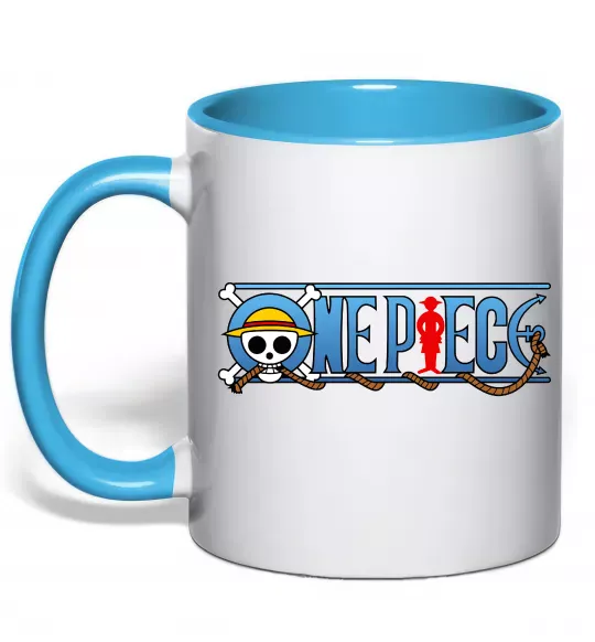 Чашка з кольоровою ручкою One piece лого Блакитний фото