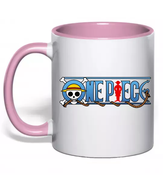 Чашка з кольоровою ручкою One piece лого Ніжно рожевий фото