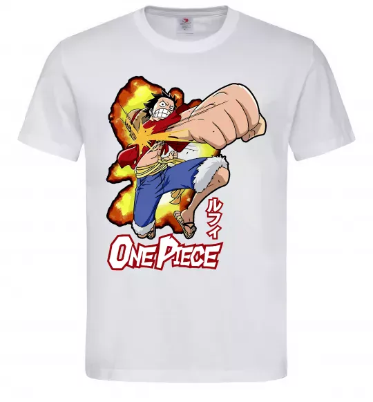 Мужская футболка Luffy punch Белый фото