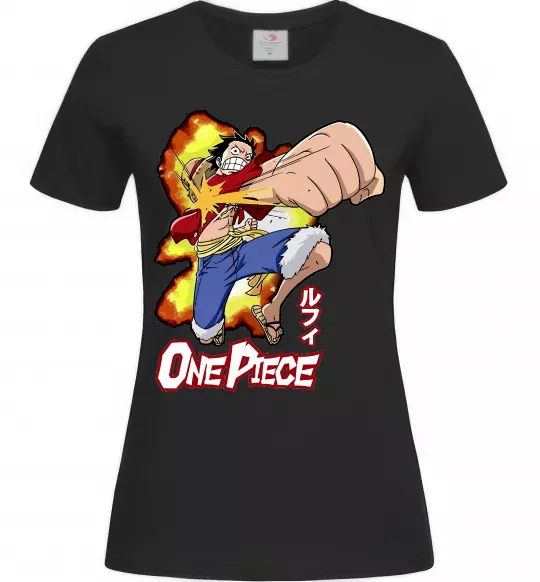 Женская футболка Luffy punch Черный фото