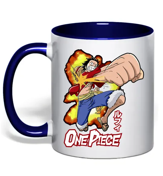 Чашка з кольоровою ручкою Luffy punch Глибокий темно-синій фото