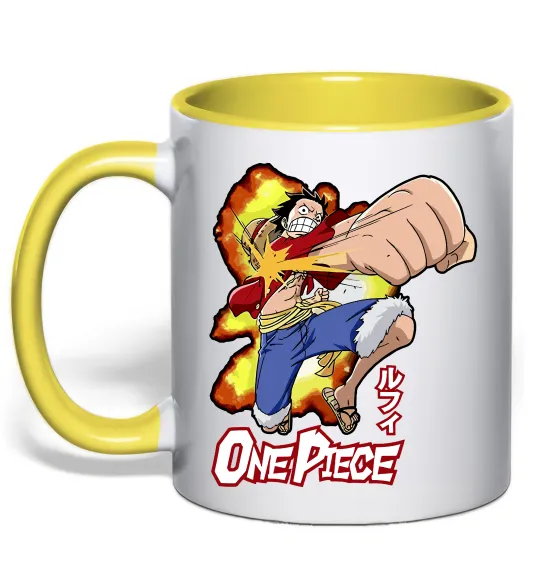 Чашка с цветной ручкой Luffy punch Лимонный фото