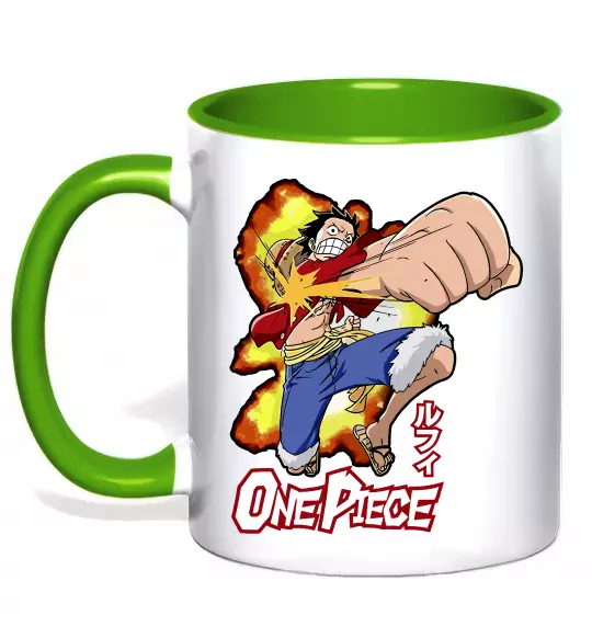 Чашка з кольоровою ручкою Luffy punch Зелений фото