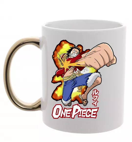 Чашка з кольоровою ручкою Luffy punch Золото фото